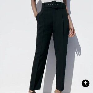 Zara Women’s Black High Waisted Belted Trousers